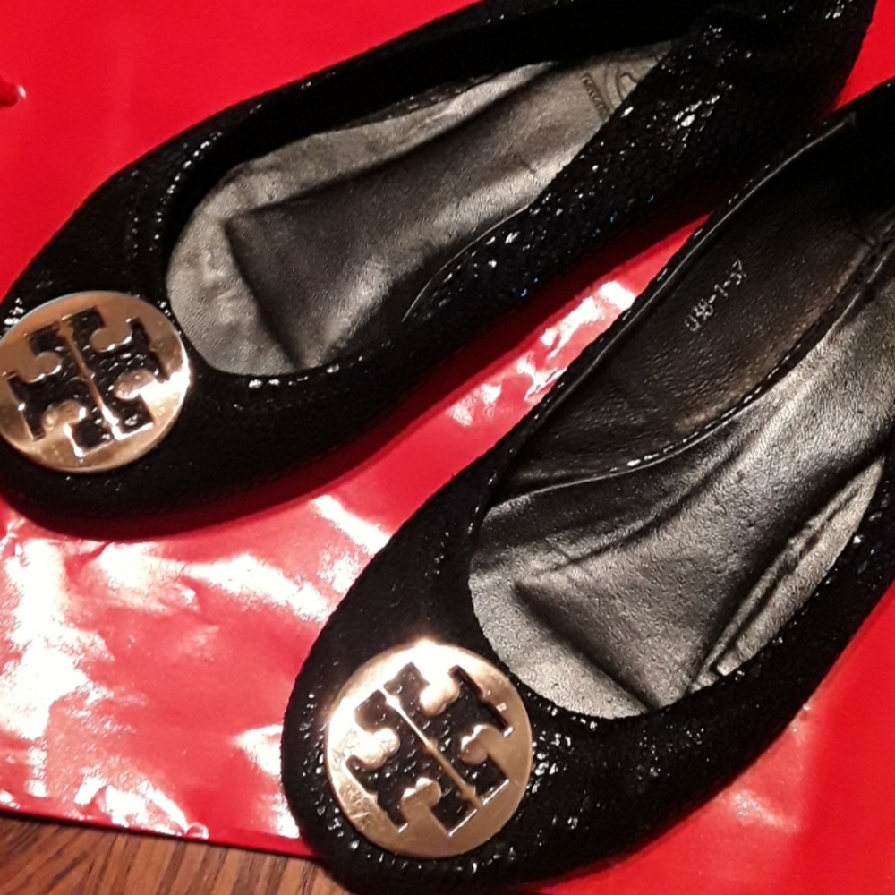 Tory Burch Reva black snake flats